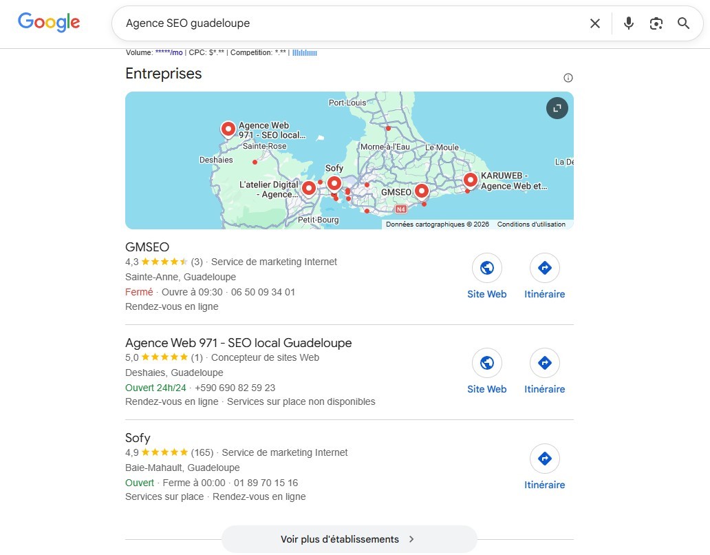 recherche Google Maps agence SEO Guadeloupe
